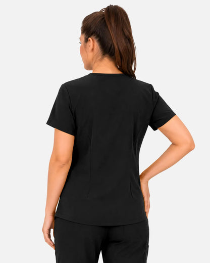 Black Eipnare Women's 3-Pocket V-Neck Scrub Top - Stretch Medical Scrubs for Women