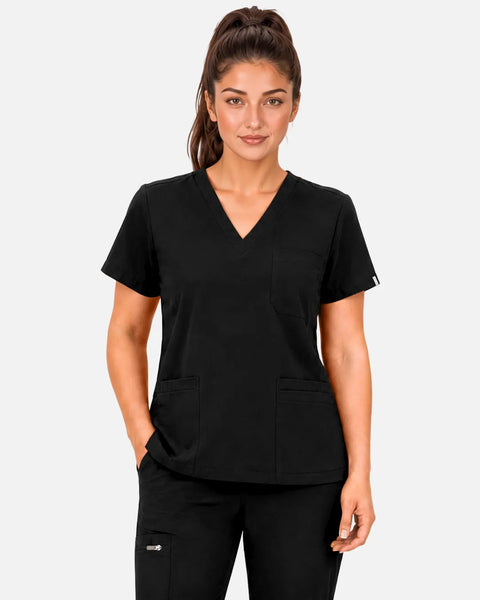 Eipnare Women's 3-Pocket V-Neck Uniform Top - Black