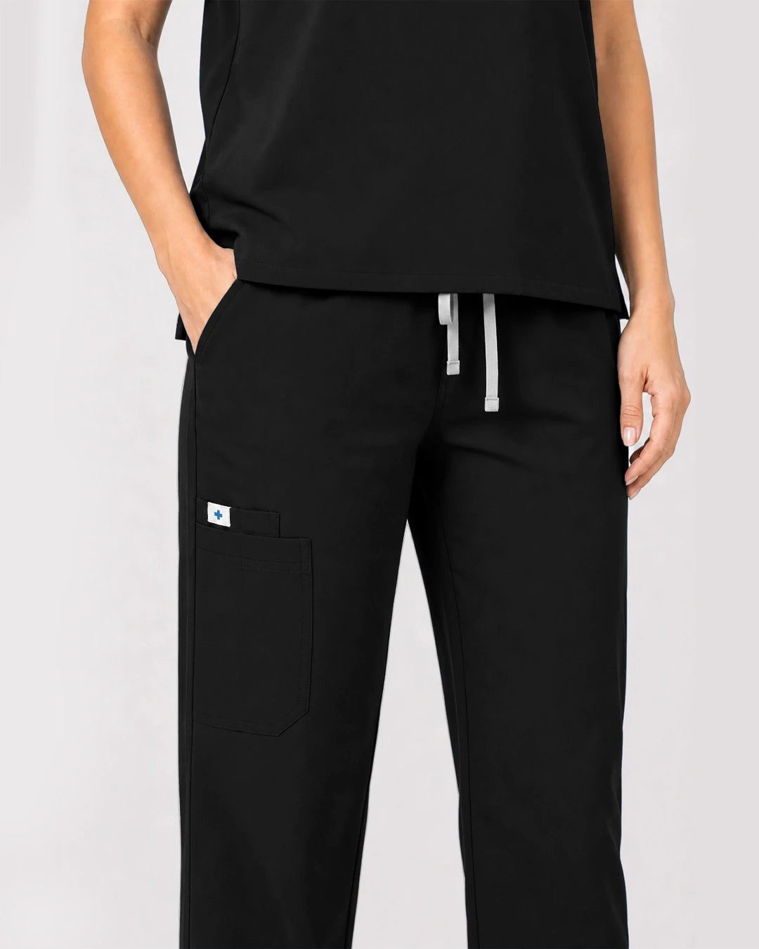 Black Eipnare Women's Zip Polo Straight-Leg Scrub Set - Stretch Medical Scrubs for Women