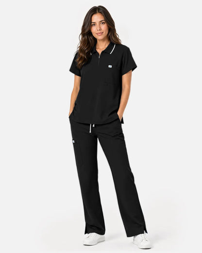 Black Eipnare Women's Polo-Collar Medical Scrub Top - Stretch Medical Scrubs for Women