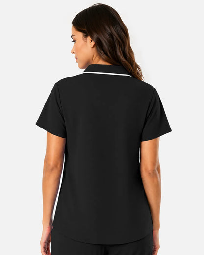 Black Eipnare Women's Polo-Collar Medical Scrub Top - Stretch Medical Scrubs for Women