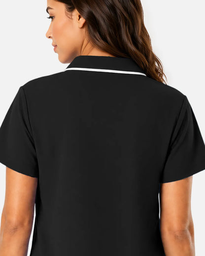 Black Eipnare Women's Polo-Collar Medical Scrub Top - Stretch Medical Scrubs for Women