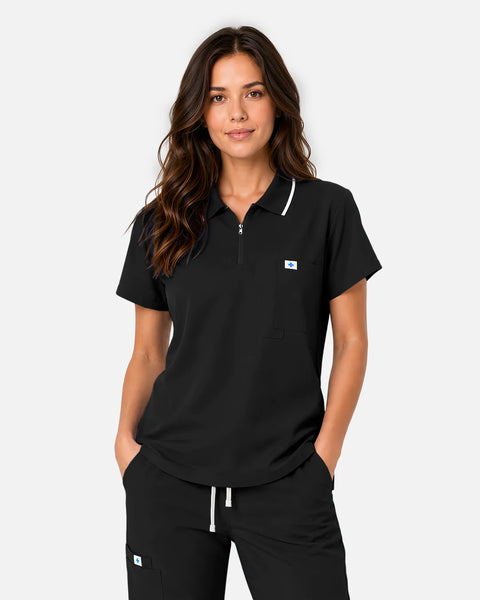 Eipnare Women's Polo-Collar Uniform Top - Black