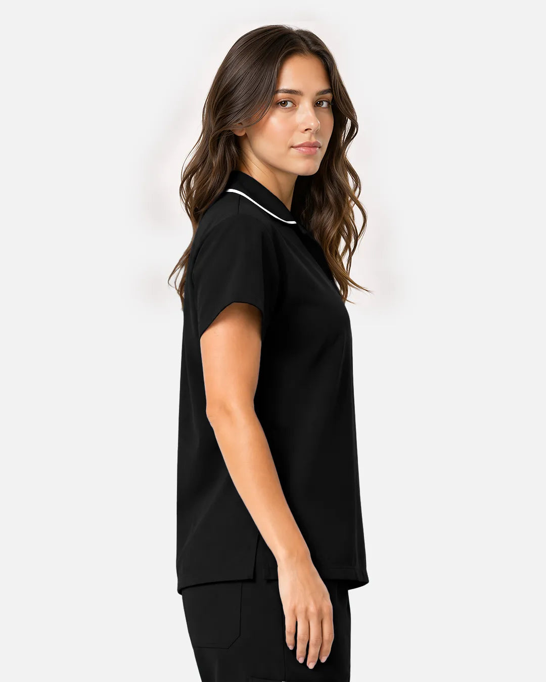 Black Eipnare Women's Polo-Collar Medical Scrub Top - Stretch Medical Scrubs for Women