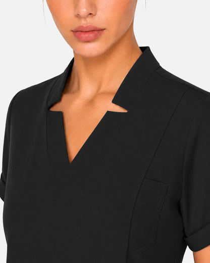 Black Eipnare Women's Split V-Neck Tapered Scrub Set - Stretch Medical Scrubs for Women