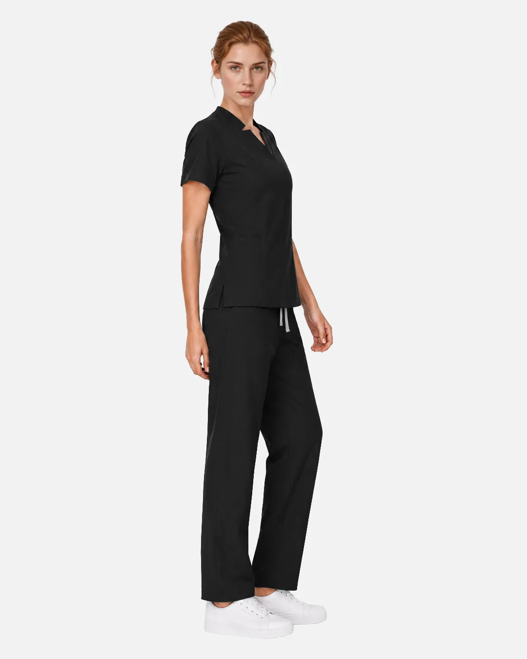 Black Eipnare Women's Split V-Neck Tapered Scrub Set - Stretch Medical Scrubs for Women
