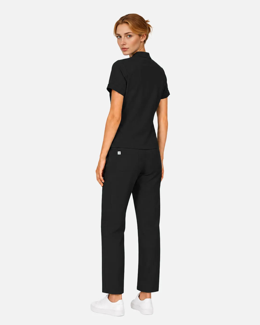 Black Eipnare Women's Split V-Neck Tapered Scrub Set - Stretch Medical Scrubs for Women