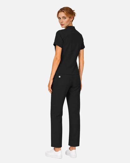 Black Eipnare Women's Split V-Neck Tapered Scrub Set - Stretch Medical Scrubs for Women
