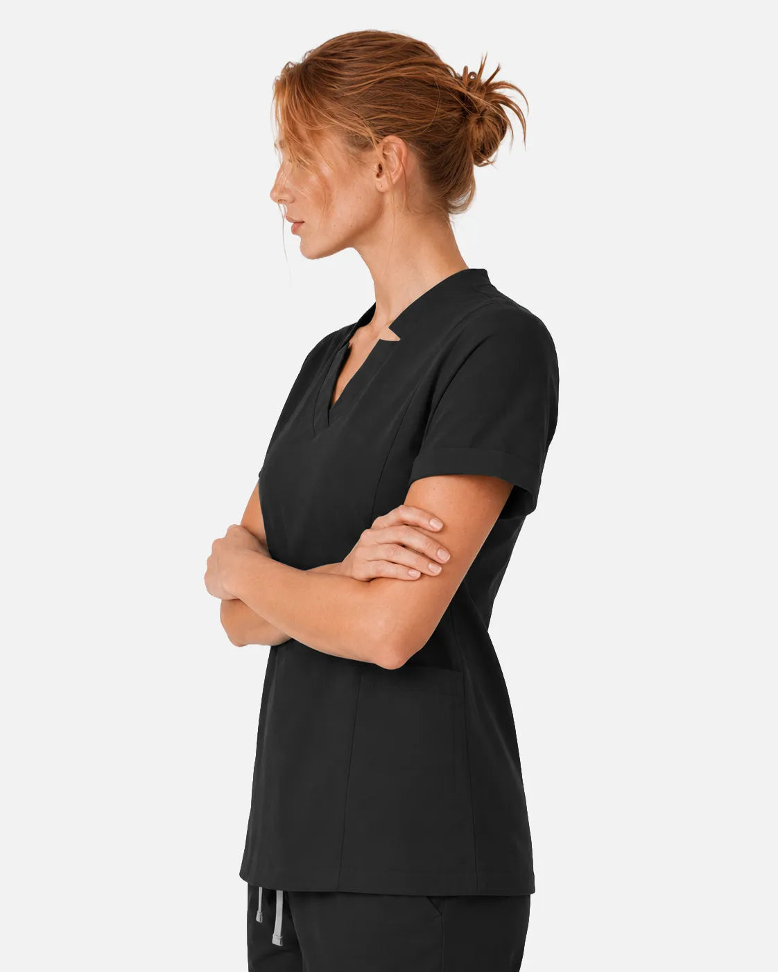 Black Eipnare Women's Split V-Neck Scrub Top - Stretch Medical Scrubs for Women