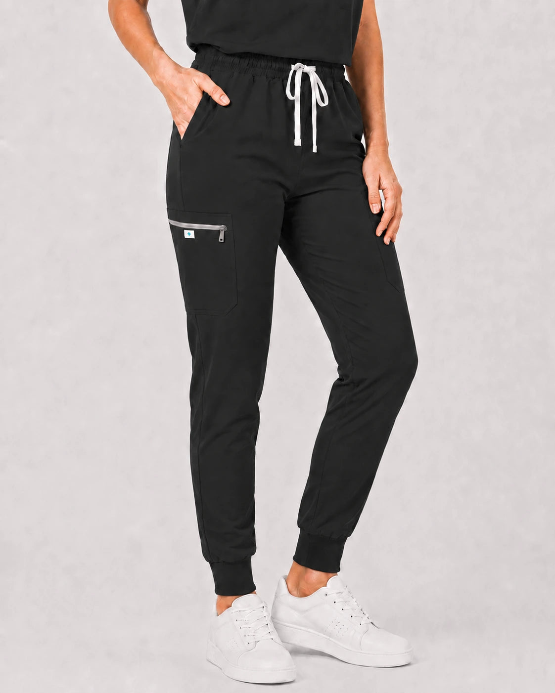 Black Eipnare Women's 8-Pocket V-Neck Jogger Scrub Set - Stretch Medical Scrubs for Women