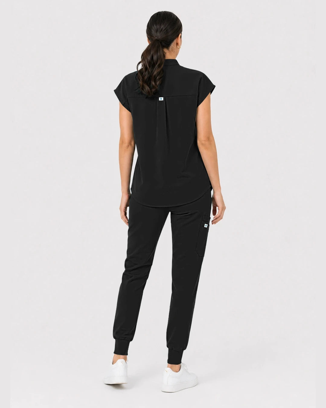 Black Eipnare Women's Henley Sleeveless Jogger Scrub Set - Stretch Medical Scrubs for Women