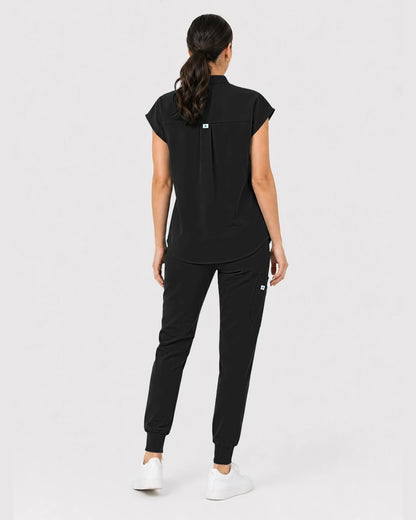 Black Eipnare Women's Henley Sleeveless Jogger Scrub Set - Stretch Medical Scrubs for Women