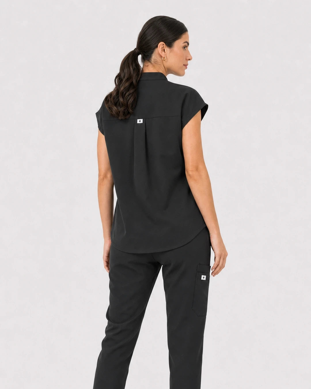 Black Eipnare Women's 8-Pocket V-Neck Jogger Scrub Set - Stretch Medical Scrubs for Women