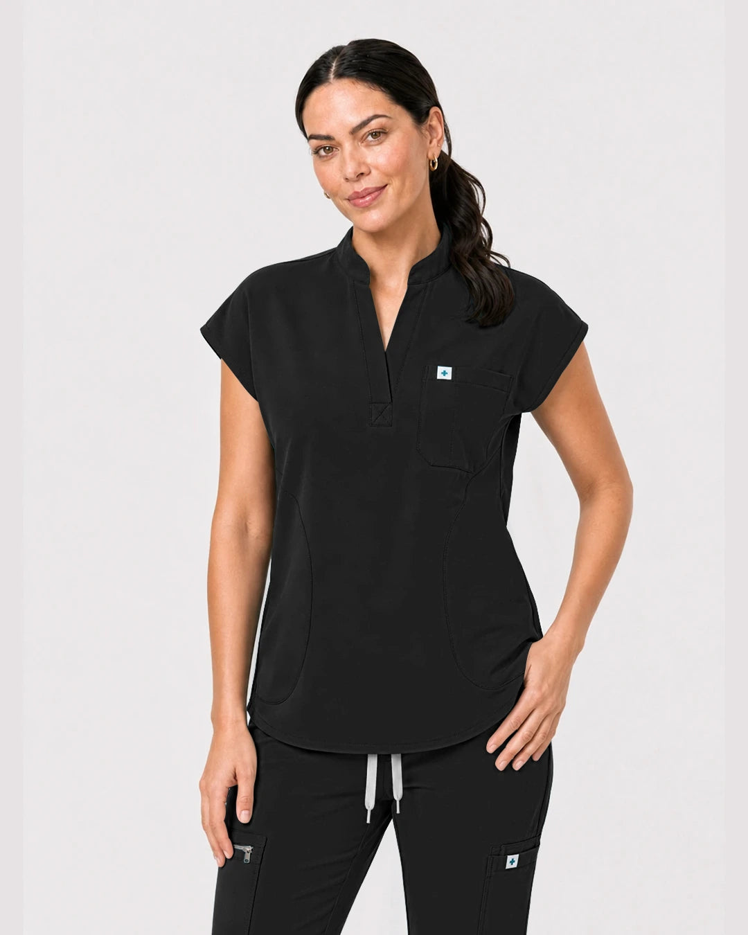 Black Eipnare Women's Henley Sleeveless Jogger Scrub Set - Stretch Medical Scrubs for Women