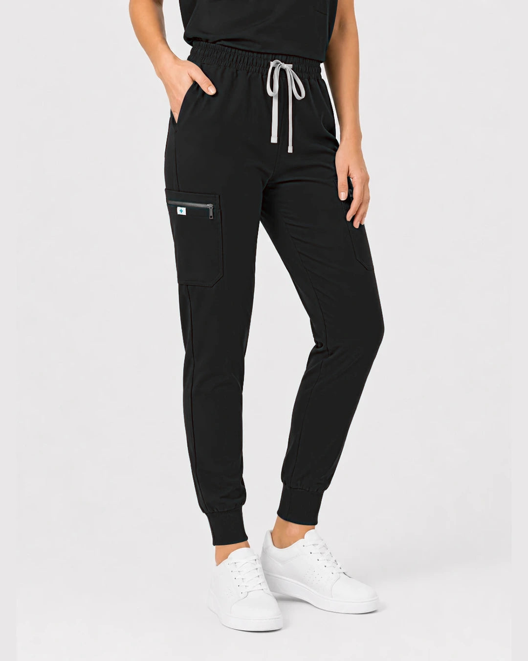 Black Eipnare Women's Henley Sleeveless Jogger Scrub Set - Stretch Medical Scrubs for Women