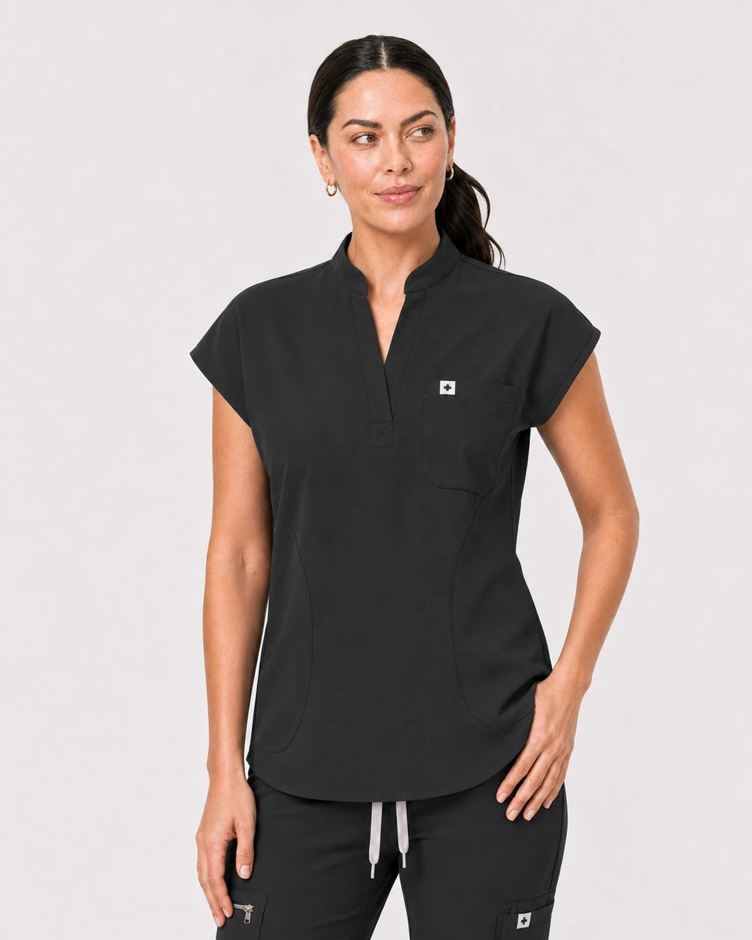 Black Eipnare Women's 8-Pocket V-Neck Jogger Scrub Set - Stretch Medical Scrubs for Women