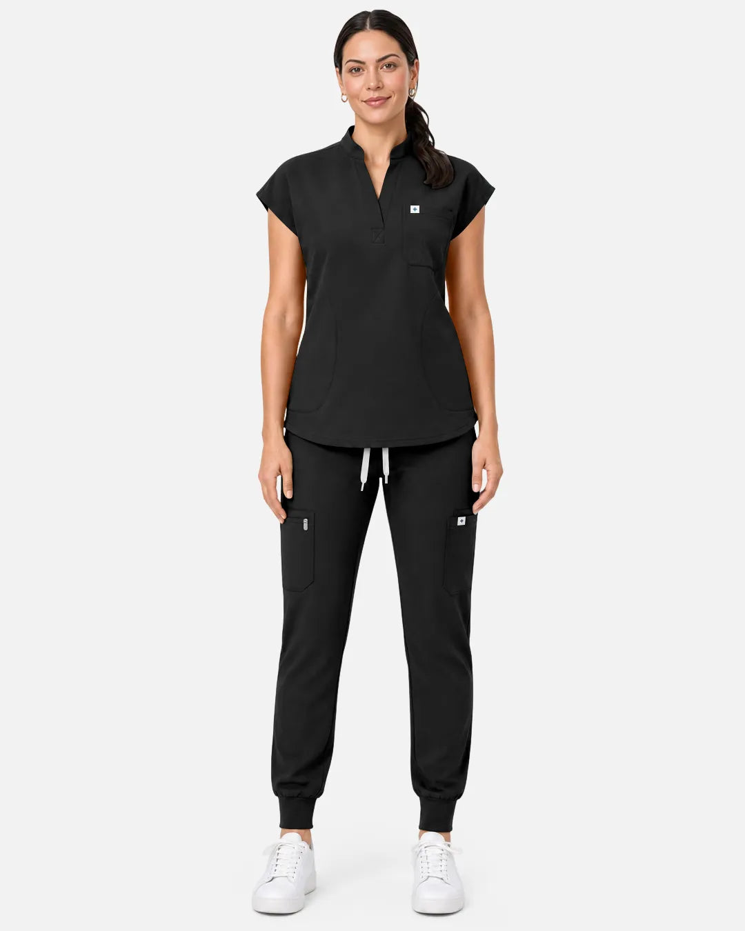 Black Eipnare Women's Sleeveless Henley Scrub Top - Stretch Medical Scrubs for Women