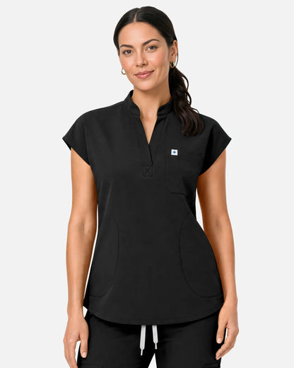 Black Eipnare Women's Sleeveless Henley Scrub Top - Stretch Medical Scrubs for Women
