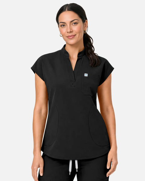 Eipnare Women's Sleeveless Henley Uniform Top - Black