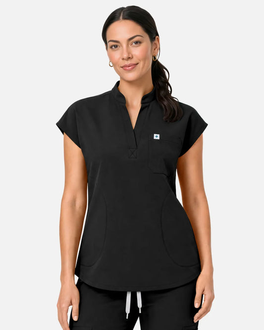Black Eipnare Women's Sleeveless Henley Scrub Top - Stretch Medical Scrubs for Women