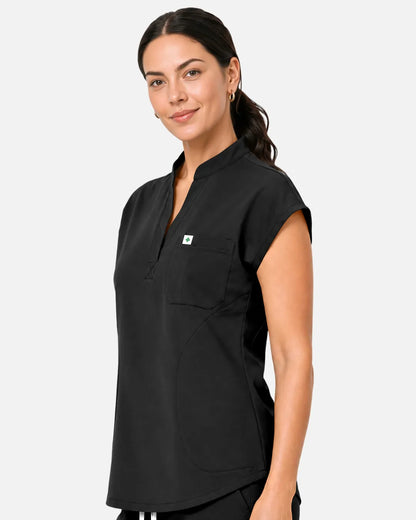 Black Eipnare Women's Sleeveless Henley Scrub Top - Stretch Medical Scrubs for Women