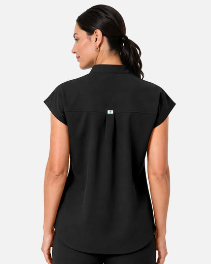 Black Eipnare Women's Sleeveless Henley Scrub Top - Stretch Medical Scrubs for Women