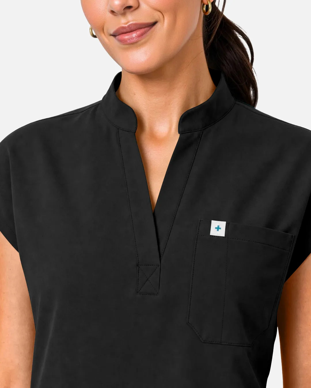 Black Eipnare Women's Sleeveless Henley Scrub Top - Stretch Medical Scrubs for Women