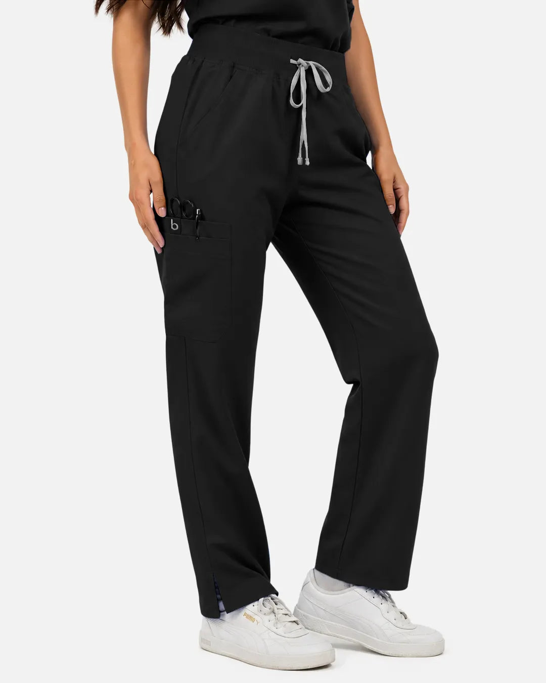 Black Eipnare Women's Straight-Leg Cargo Scrub Pants - Stretch Medical Scrubs for Women