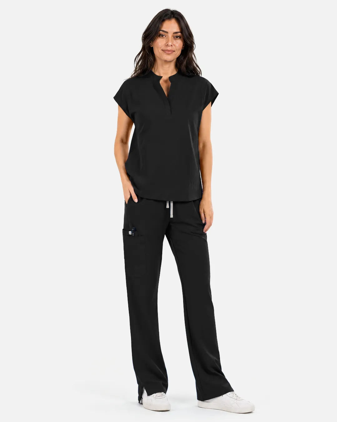Black Eipnare Women's Straight-Leg Cargo Scrub Pants - Stretch Medical Scrubs for Women