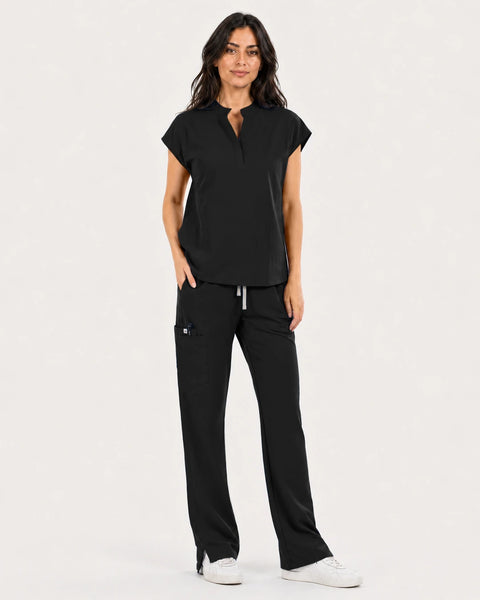 Eipnare Women's Mandarin Sleeveless Straight-Leg Scrub Set - Black