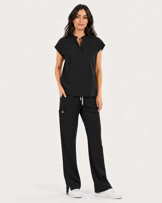 Black Eipnare Women's Mandarin Sleeveless Straight-Leg Scrub Set - Stretch Medical Scrubs for Women