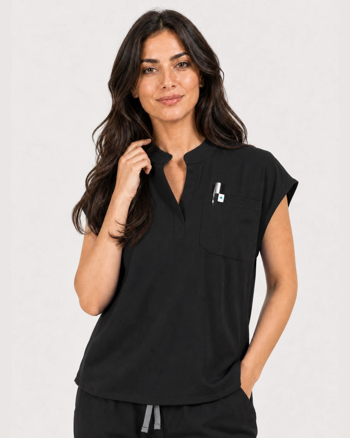 Black Eipnare Women's 9-Pocket V-Neck Jogger Scrub Set - Stretch Medical Scrubs for Women