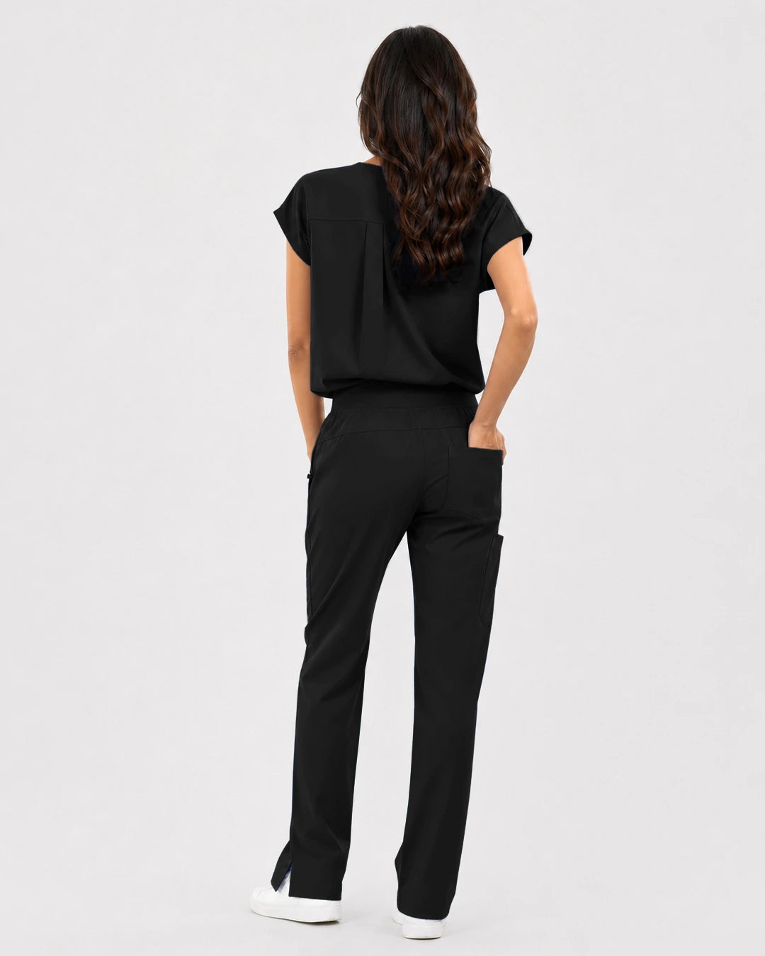 Black Eipnare Women's Mandarin Sleeveless Straight-Leg Scrub Set - Stretch Medical Scrubs for Women