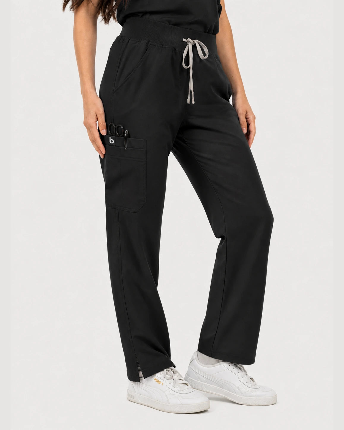 Black Eipnare Women's 9-Pocket V-Neck Jogger Scrub Set - Stretch Medical Scrubs for Women