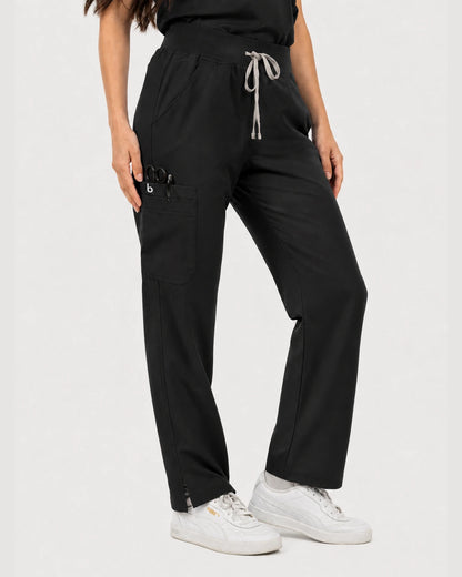 Black Eipnare Women's 9-Pocket V-Neck Jogger Scrub Set - Stretch Medical Scrubs for Women