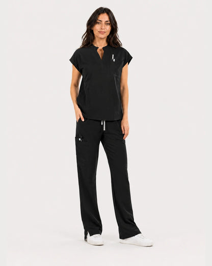 Black Eipnare Women's 9-Pocket V-Neck Jogger Scrub Set - Stretch Medical Scrubs for Women
