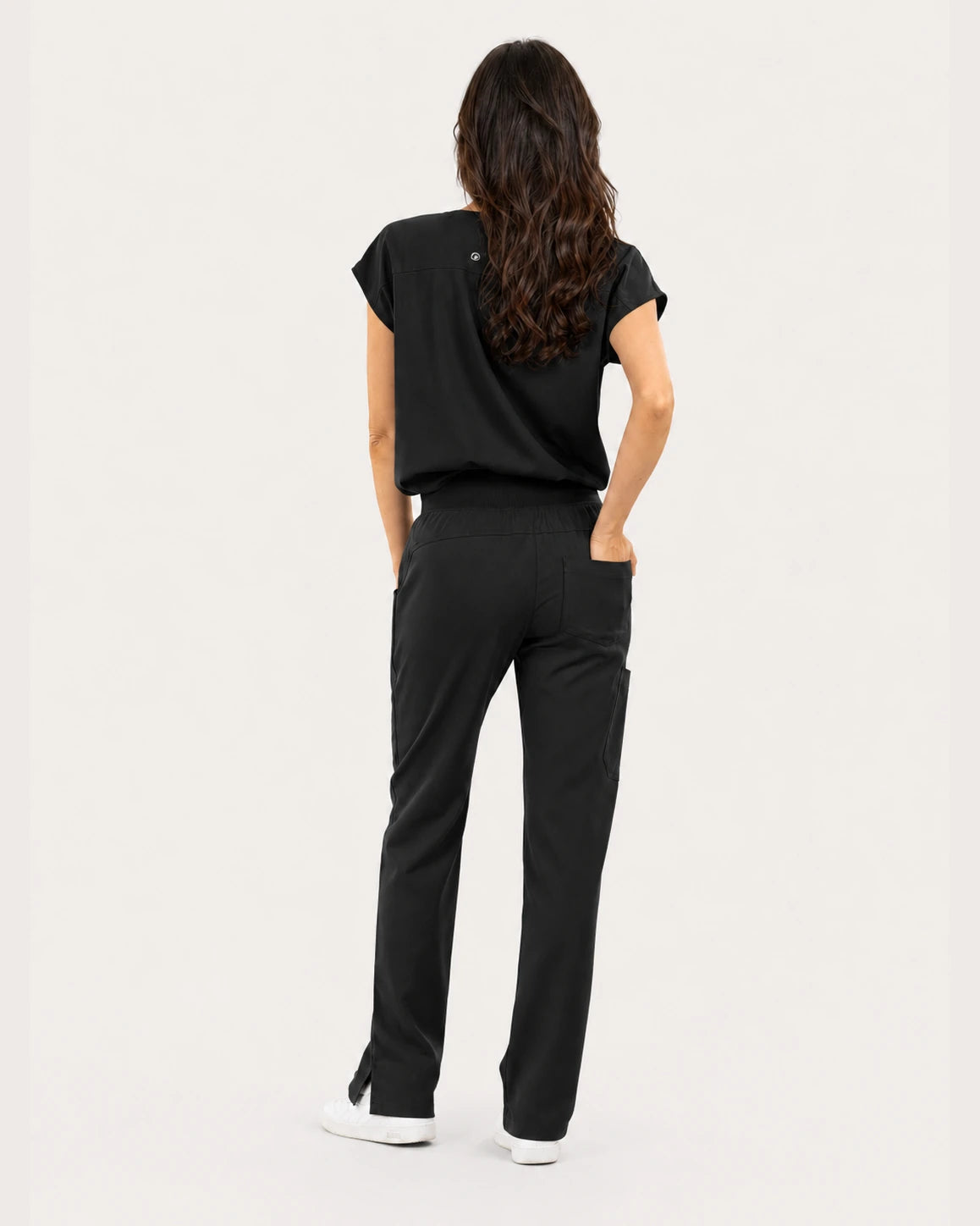 Black Eipnare Women's 9-Pocket V-Neck Jogger Scrub Set - Stretch Medical Scrubs for Women