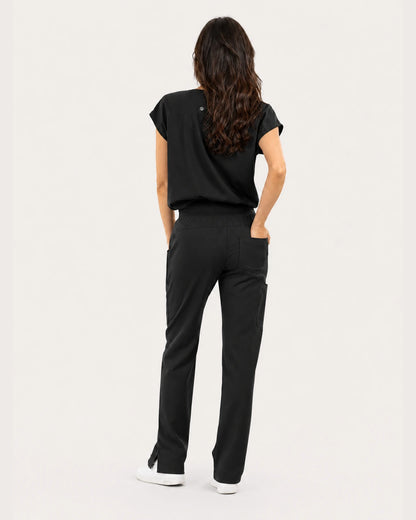 Black Eipnare Women's 9-Pocket V-Neck Jogger Scrub Set - Stretch Medical Scrubs for Women