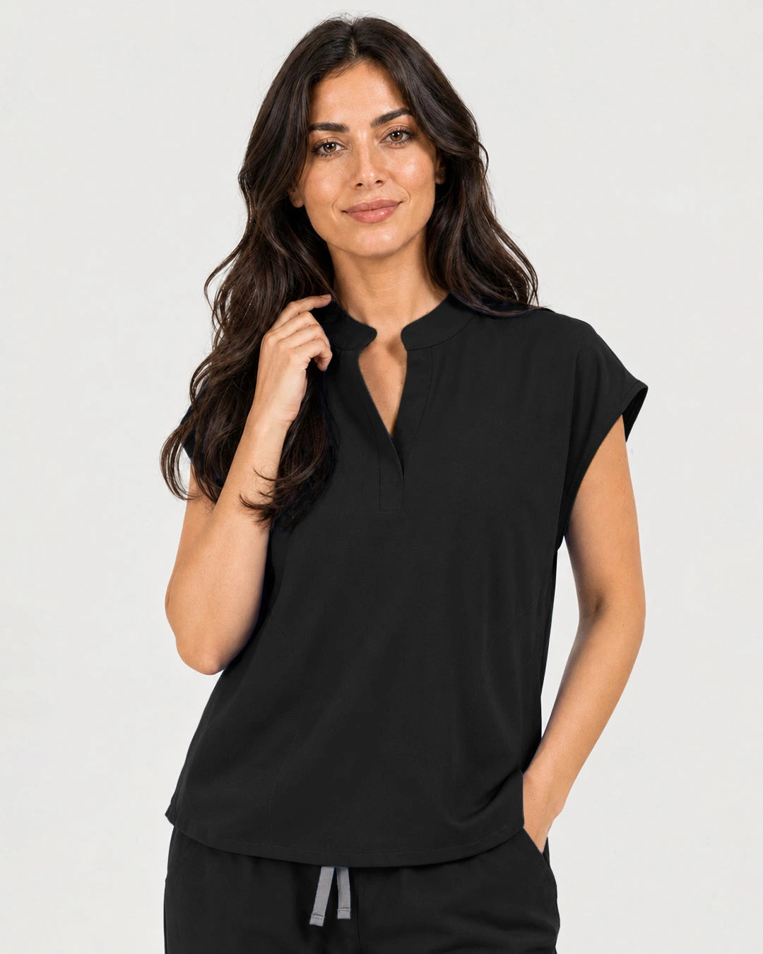 Black Eipnare Women's Mandarin Sleeveless Straight-Leg Scrub Set - Stretch Medical Scrubs for Women