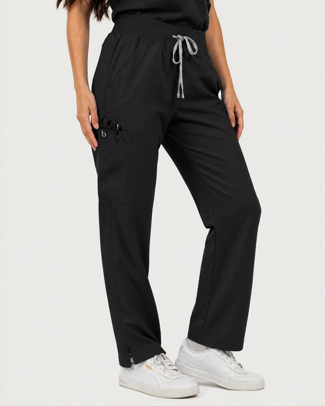 Black Eipnare Women's Mandarin Sleeveless Straight-Leg Scrub Set - Stretch Medical Scrubs for Women