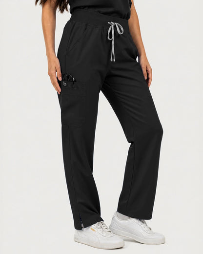 Black Eipnare Women's Mandarin Sleeveless Straight-Leg Scrub Set - Stretch Medical Scrubs for Women