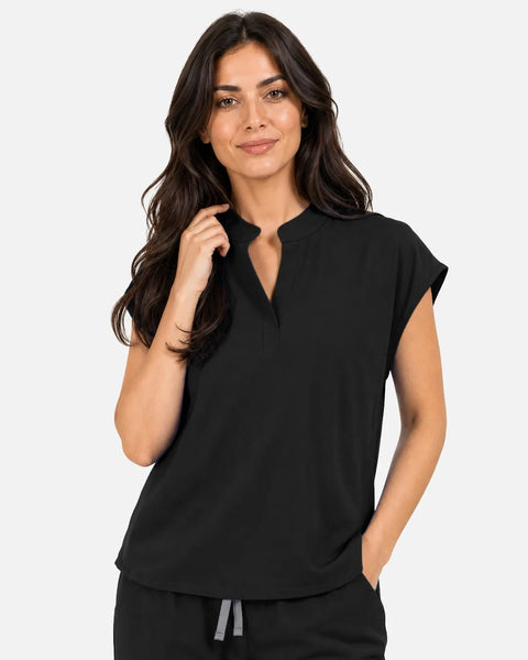 Eipnare Women's Sleeveless Mandarin Collar Uniform Top - Black