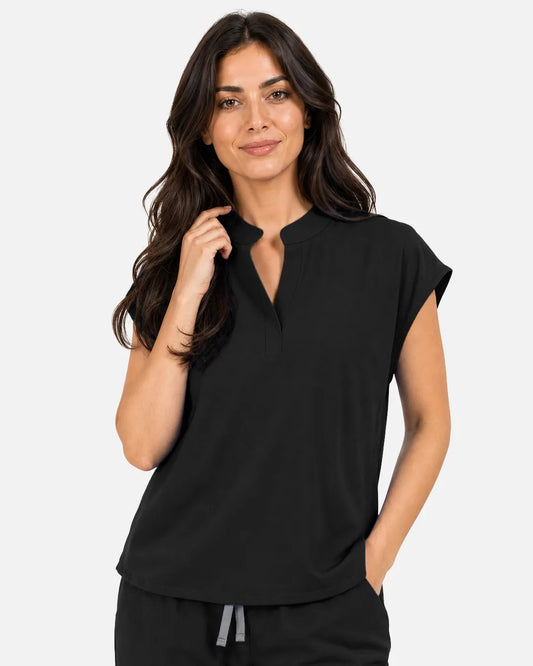 Black Eipnare Women's Sleeveless Mandarin Collar Scrub Top - Stretch Medical Scrubs for Women