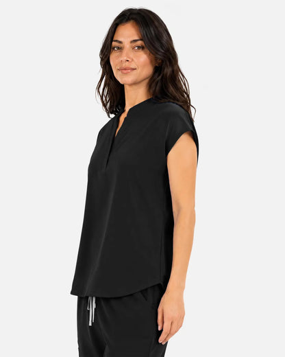 Black Eipnare Women's Sleeveless Mandarin Collar Scrub Top - Stretch Medical Scrubs for Women