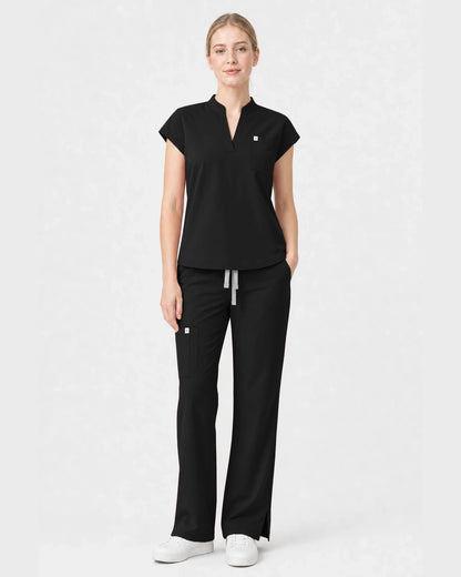 Black Eipnare Women's Henley Sleeveless Straight-Leg Scrub Set - Stretch Medical Scrubs for Women