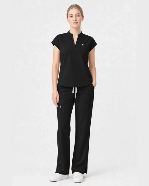 Eipnare Women's Henley Sleeveless Straight-Leg Scrub Set - Black