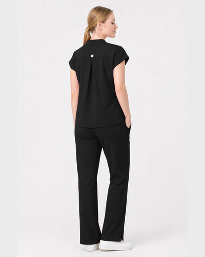 Black Eipnare Women's Henley Sleeveless Straight-Leg Scrub Set - Stretch Medical Scrubs for Women