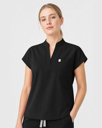 Black Eipnare Women's Henley Sleeveless Straight-Leg Scrub Set - Stretch Medical Scrubs for Women