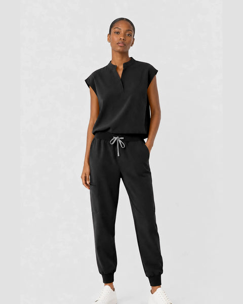 Eipnare Women's Sleeveless Mandarin Collar Jogger Scrub Set - Black