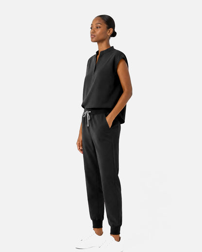 Black – Eipnare Women's Sleeveless Mandarin Collar Jogger Uniform Set – product image 02